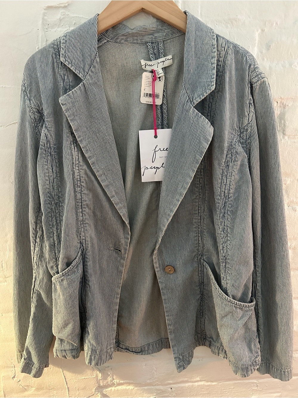 Free People Washed Gray Single-Button Relaxed Blazer